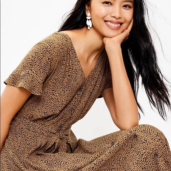 Loft Size 14 Leopard Print V-Neck Midi Shirtdress - Picture 2 of 9